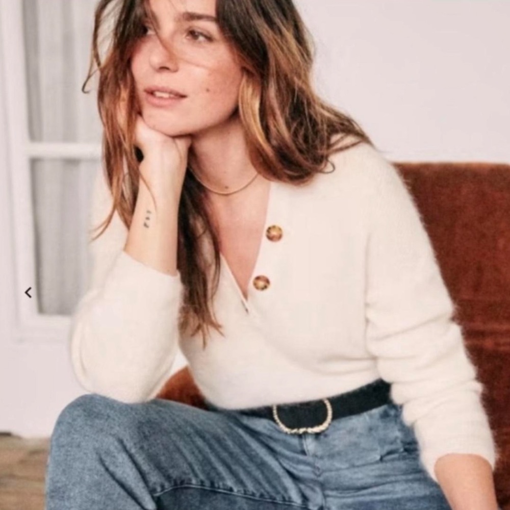 Sézane Alpaca Cream Button Willy Sweater